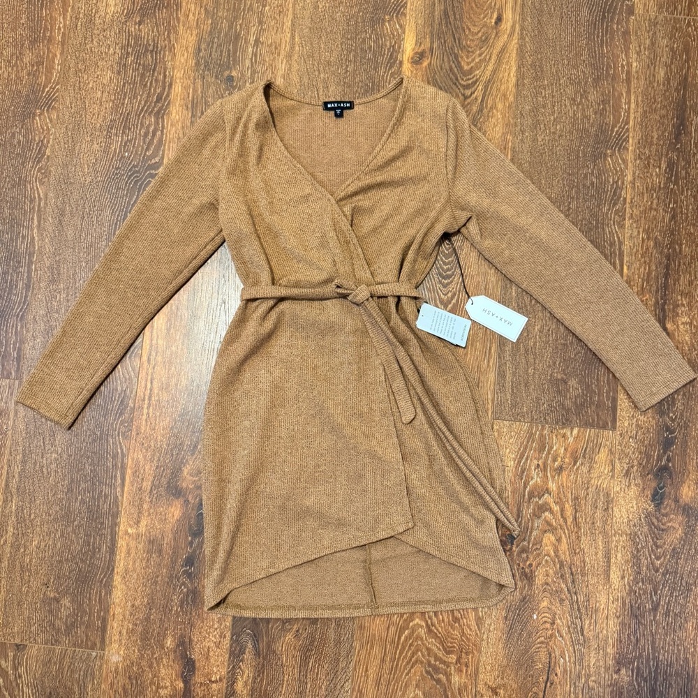 Max + Ash Camel Knit Mini Wrap Dress Large